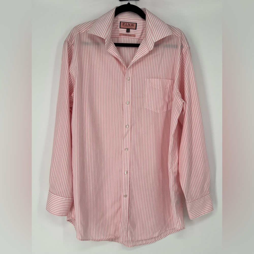 THOMAS PINK TRAVELLER CLASSIC JERMYN STREET LONDON PINK & WHITE PIN STRIPE NWOT